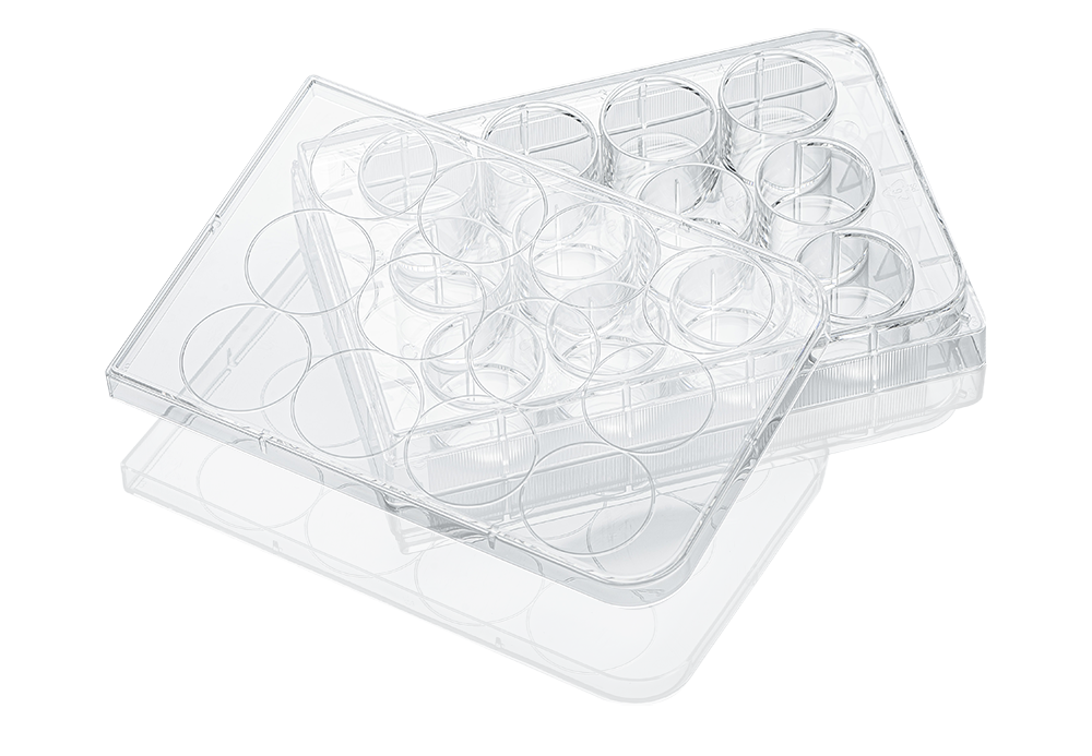 12-well clear flat bottom ultra-low attachment plates, individually wrapped, sterile, skin packing