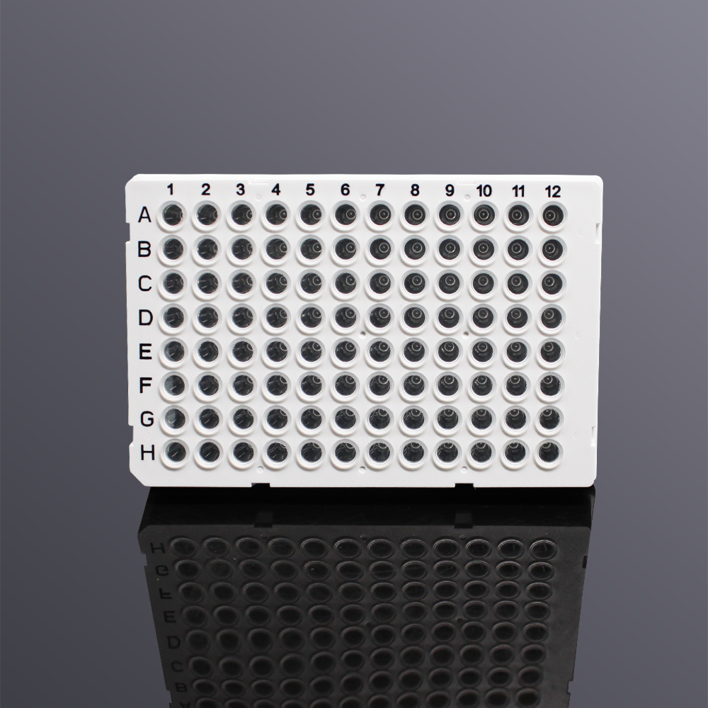 0.1mL 96 well PCR Plate, Semi-Skirted, clear plate, white tube