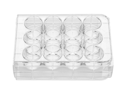 12-well clear flat bottom ultra-low attachment plates, individually wrapped, sterile, skin packing