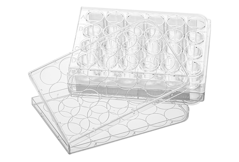 24-well clear flat bottom ultra-low attachment plates, individually wrapped, sterile, skin packing
